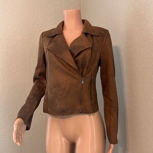 NWT Marrakech Women's Scuba Suede Zoe Moto Jacket distressed Brown SZ Small #74